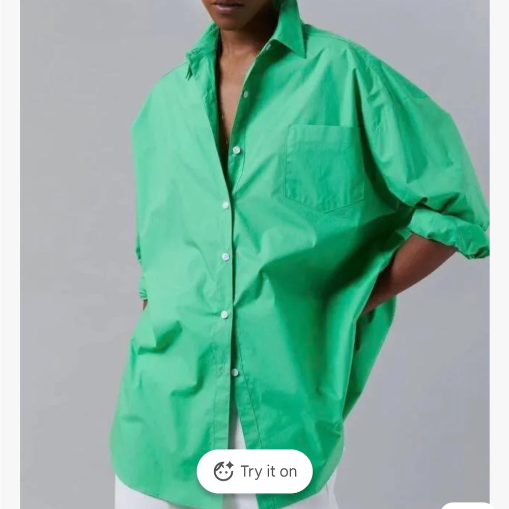 Frankie Shop Bright Green Melody Boyfriend Button-Down Shirt